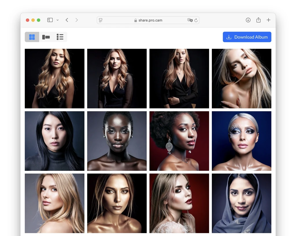 Pro.Cam Share Web page screen with album example.